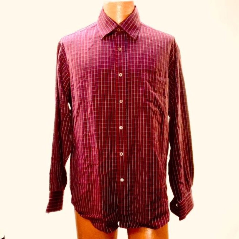 Bugatchi Burgundy Plaid Long Sleeve Shirt